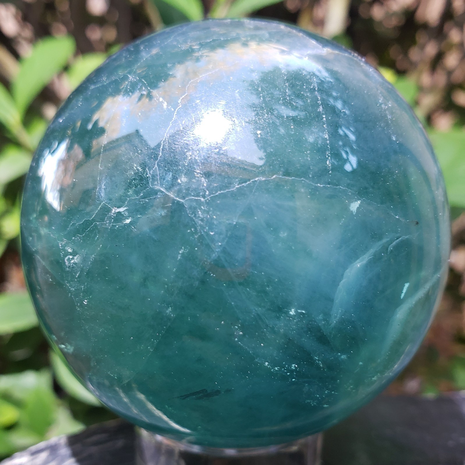 2.5″ Deep Blue Fluorite Quartz Crystal Sphere Ball Orb Rainbow UV, 456g or 1 lb