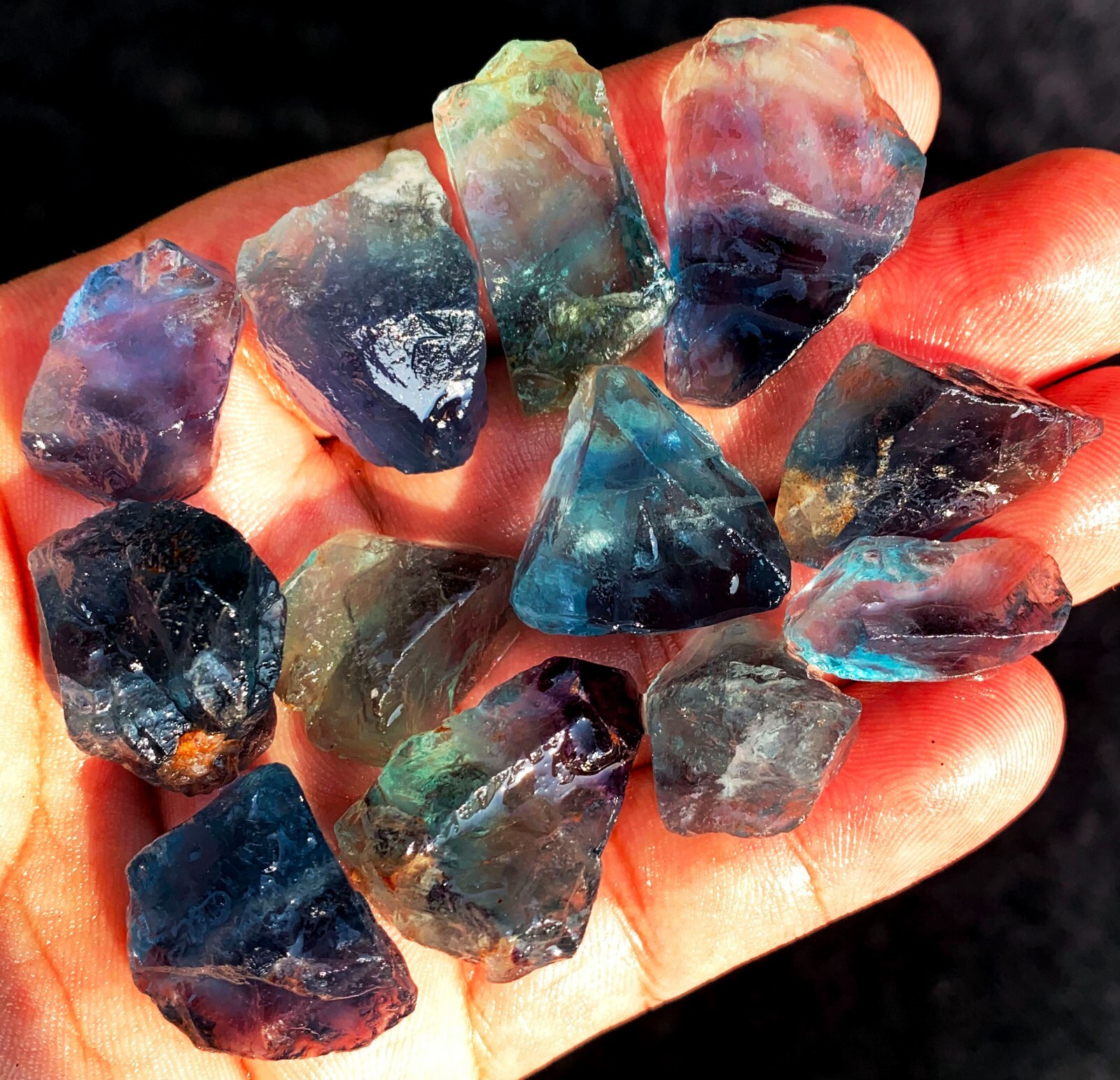 87g 12PC TOP! Natural Fantastic Blue Fluorite Crystal Specimen ic012
