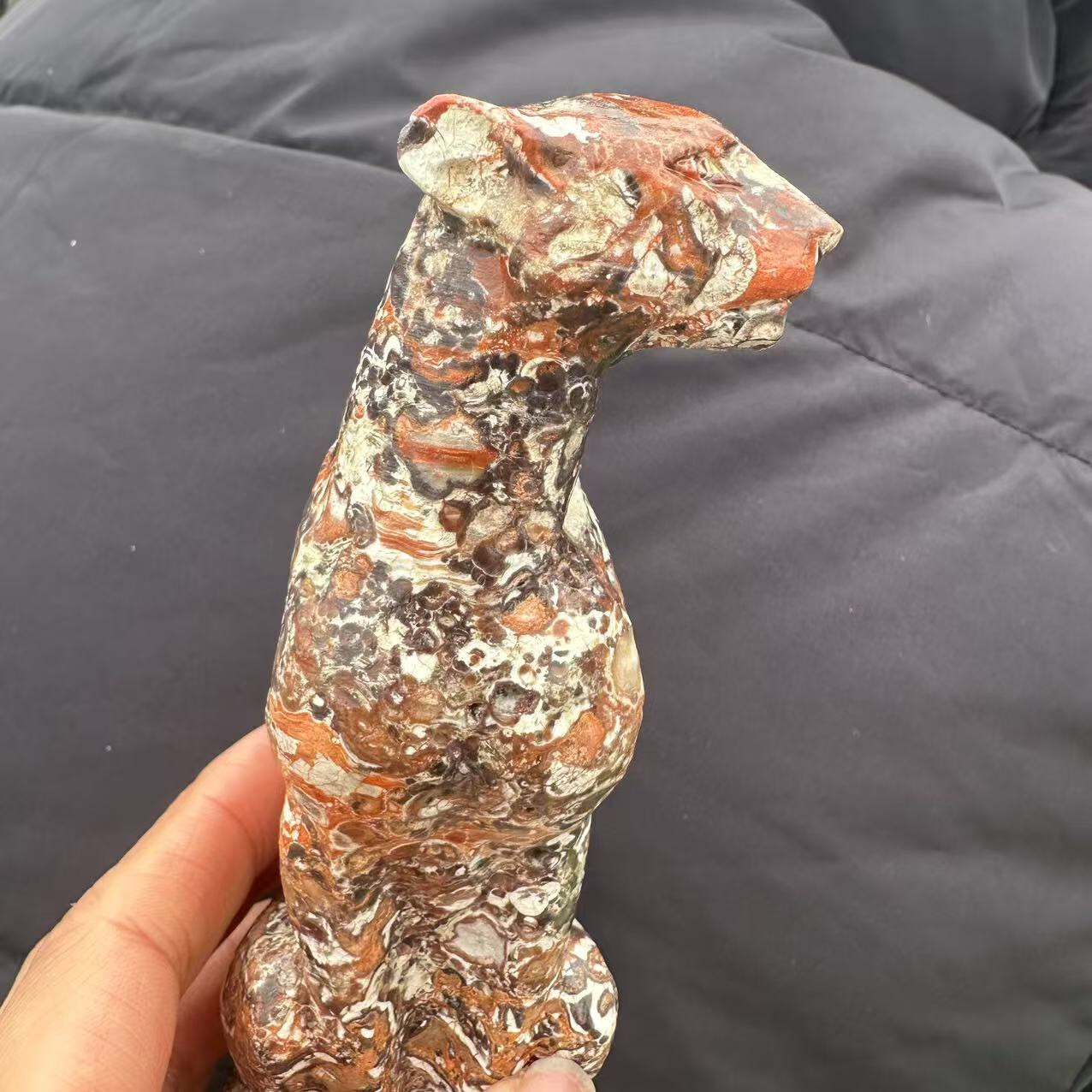 1pc Natural Money agate Quartz Carved Leopard Skull Crystal Reiki Healing Decor