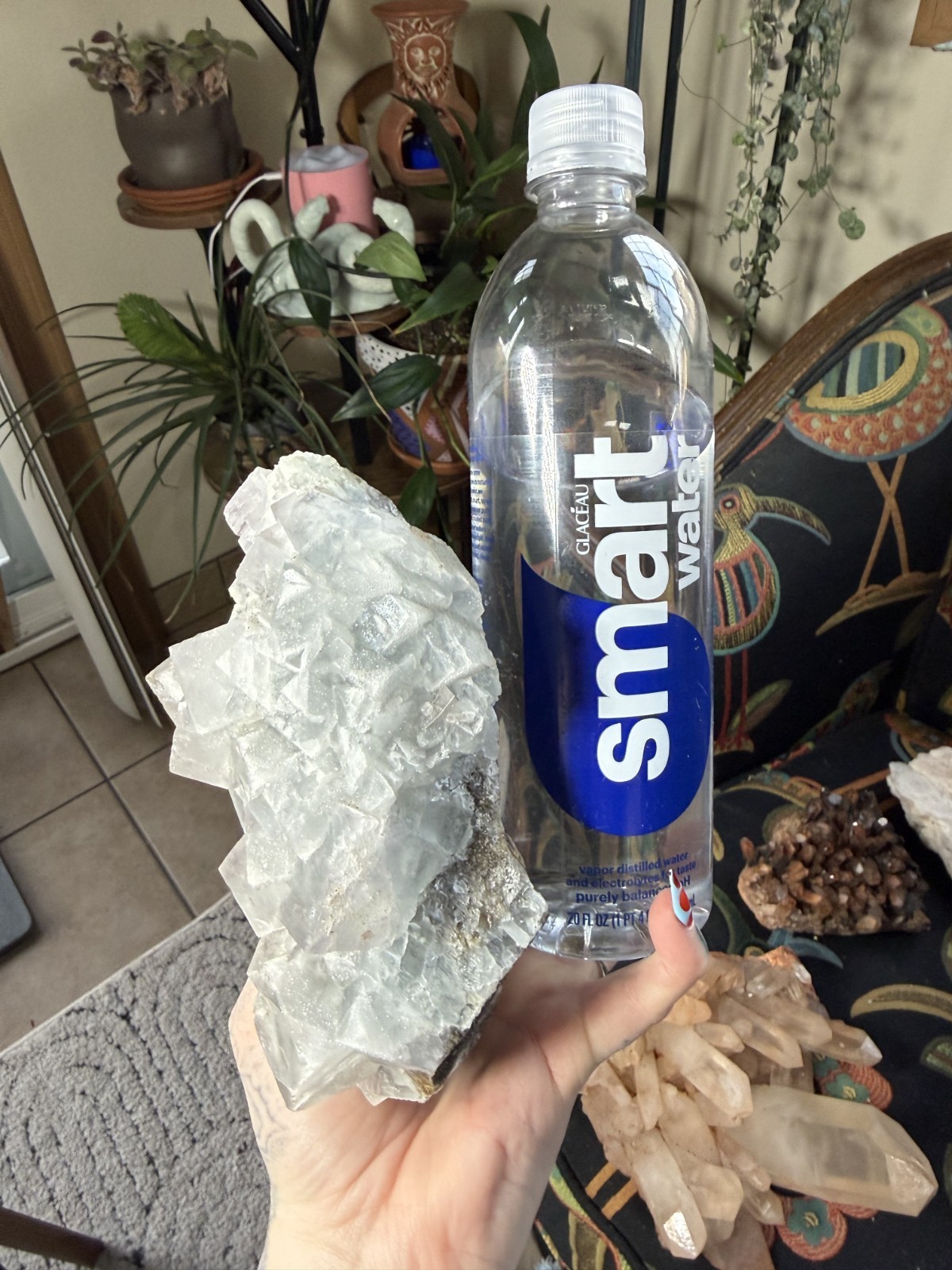 Sky Blue Cubic Fluorite on Smoky Quartz Crystal – 3.86lbs
