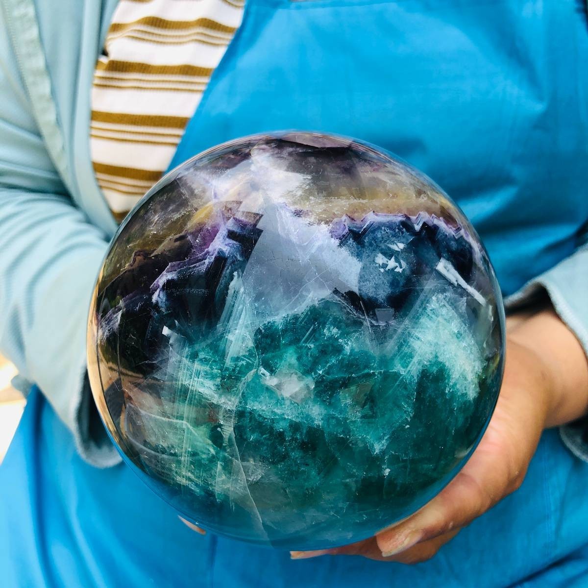 6.22LB Natural Crystal Rainbow Fluorite Sphere Display Ball Reiki Healing