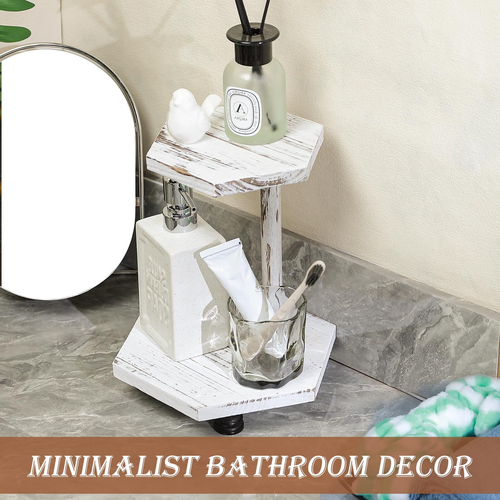 Hexagonal Wood Riser For Display 2tier Wood Farmhouse Riser For Kitchen Bathroom