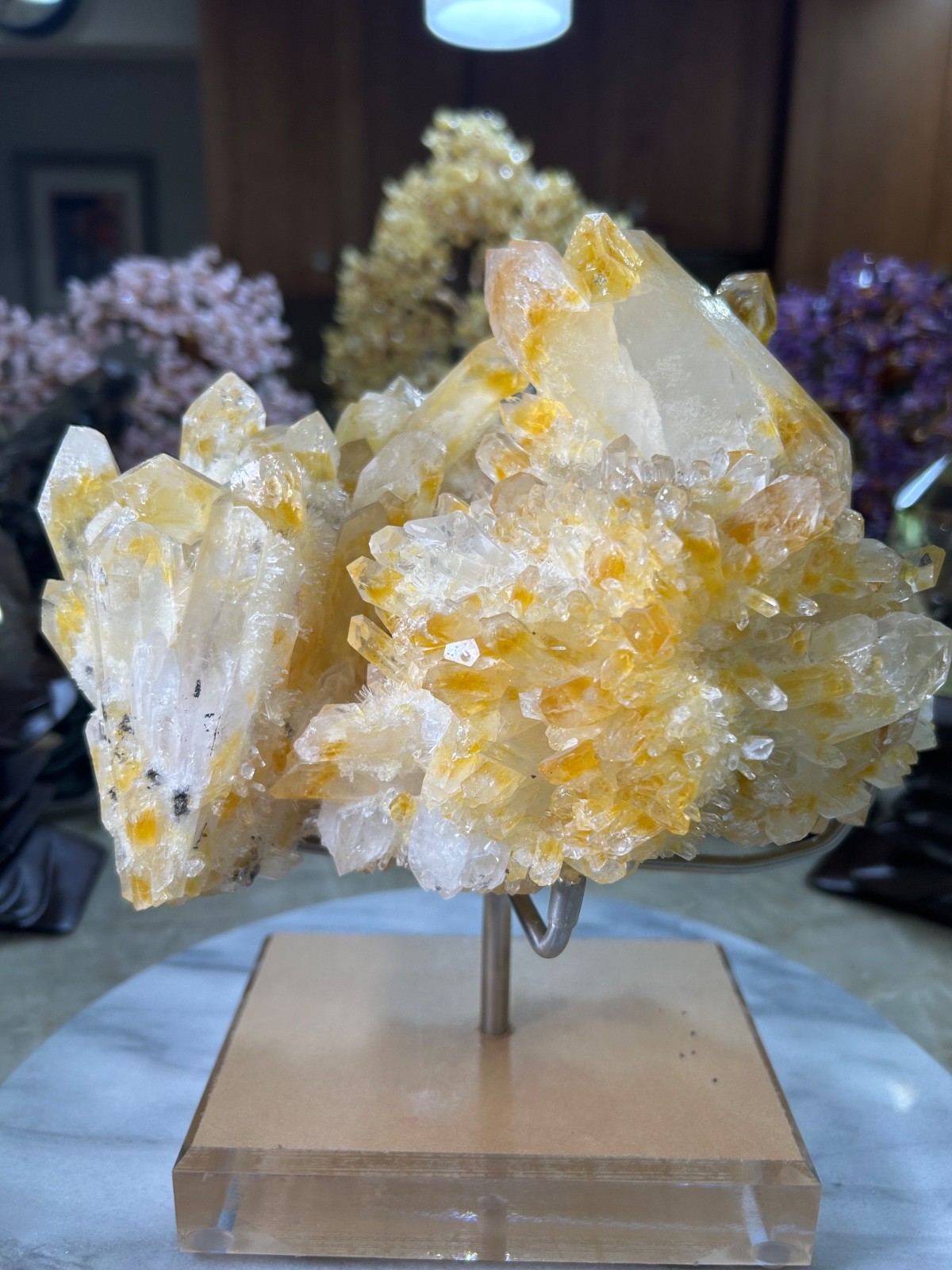 Mango Quartz Specimen Freeform on custom acrylic stand big