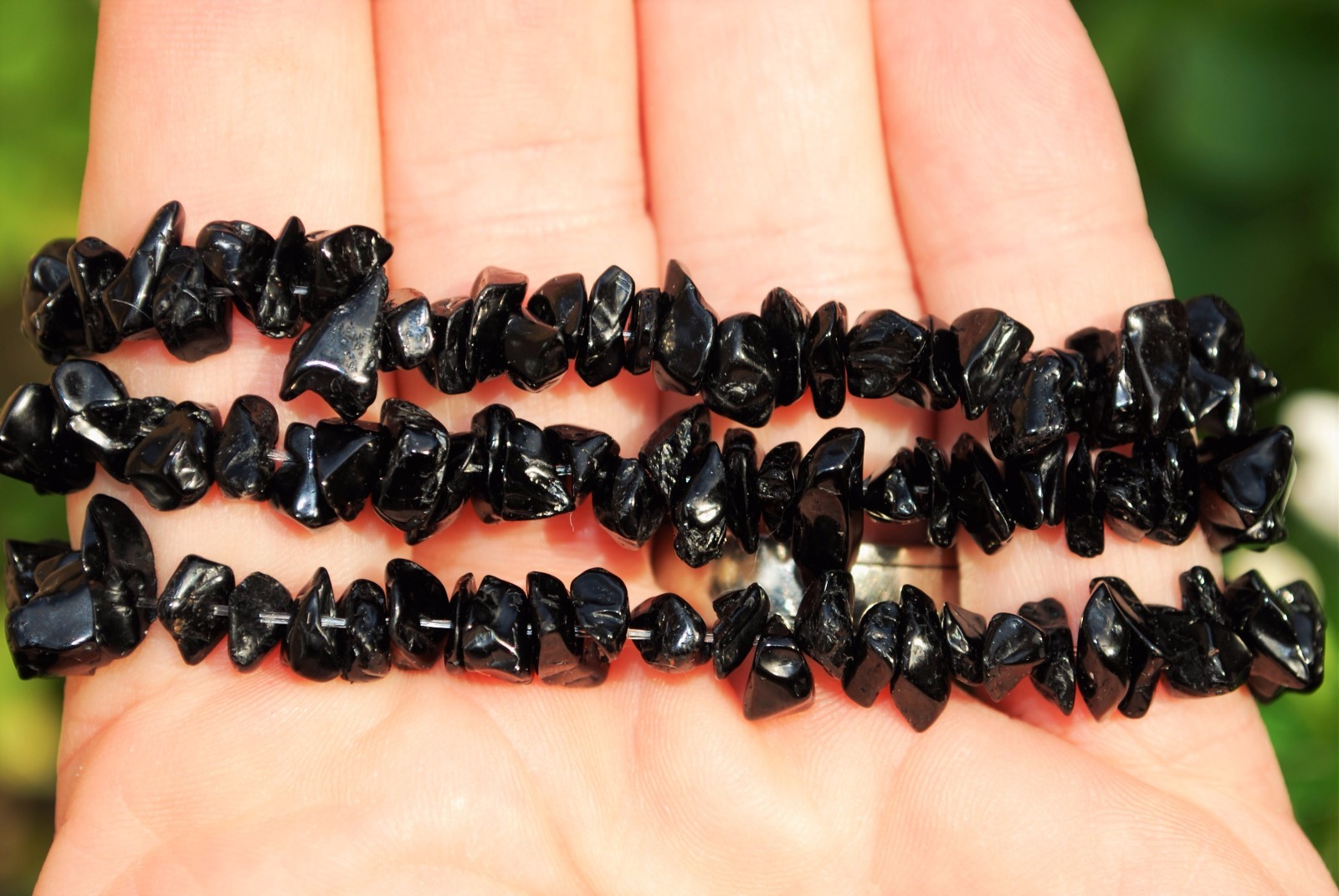 CHARGED Natural Black Tourmaline Crystal Chip Stretchy Bracelet + Selenite Heart
