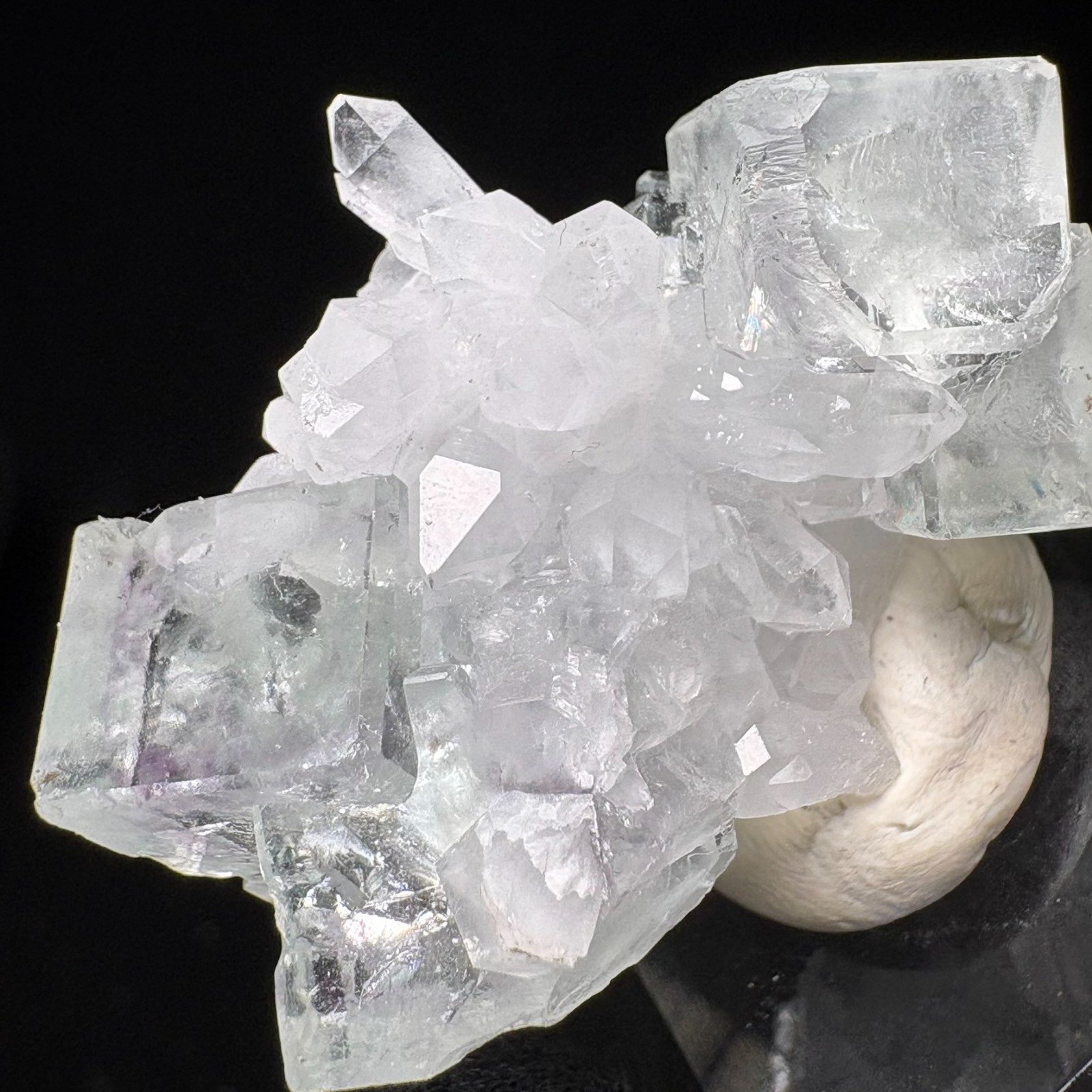 Natural Water-Clear Fluorite w/ Quartz Rare Specimen Raw Mineral w/ Acrylic Base
