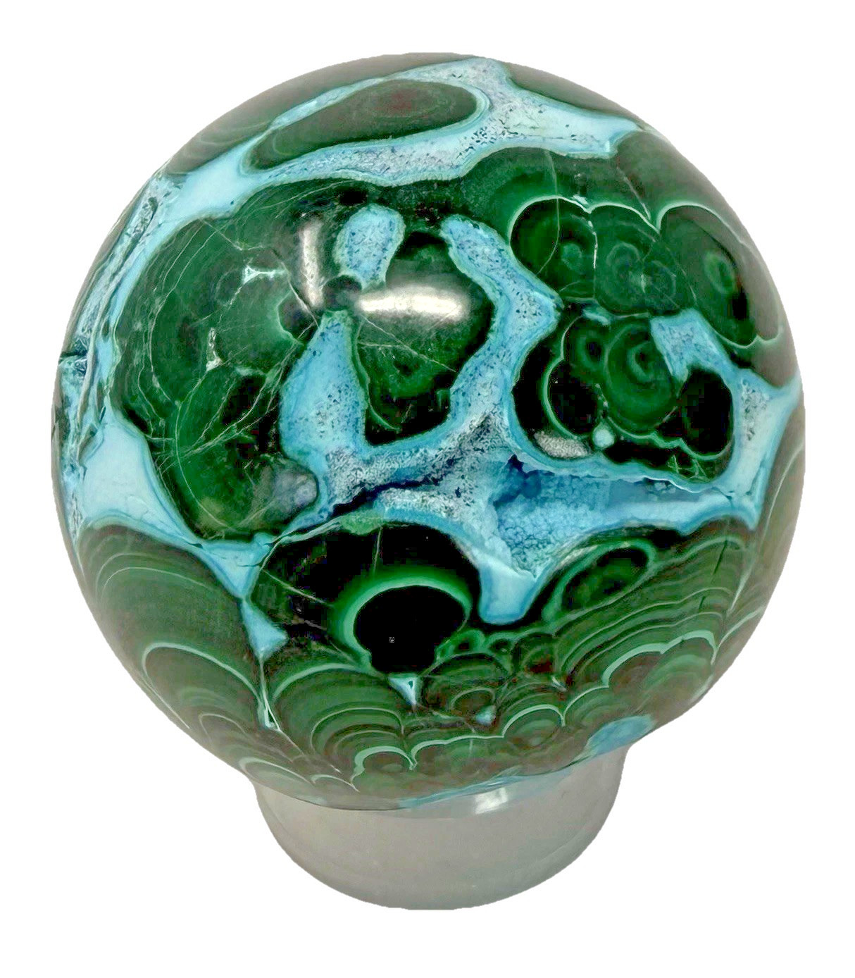 Malachite & Christocola Crystal Sphere Druzies & Beautiful Banding & Patterns