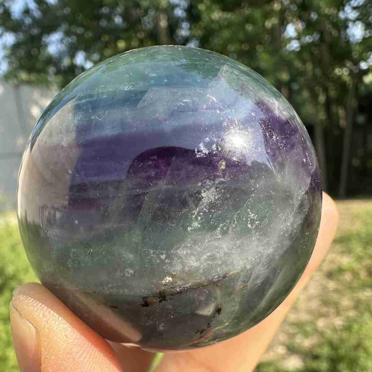 210g Natural Feather Fluorite Quartz Sphere Crystal Ball Reiki Healing Decor