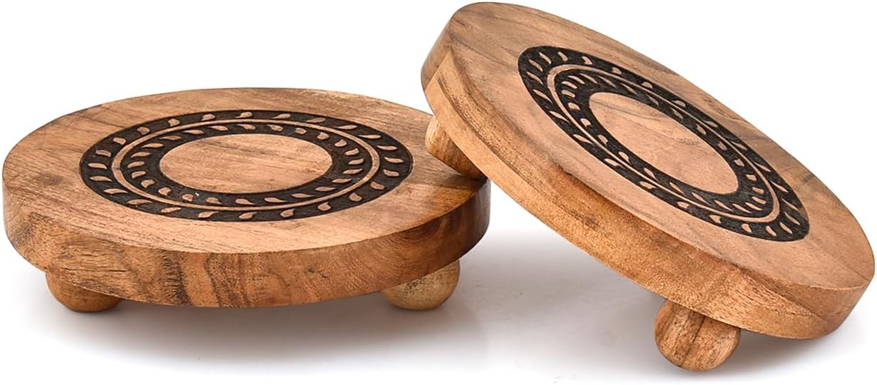 Pedestals Acacia Wood Round Vintage Display Stand Decorative Accent Display