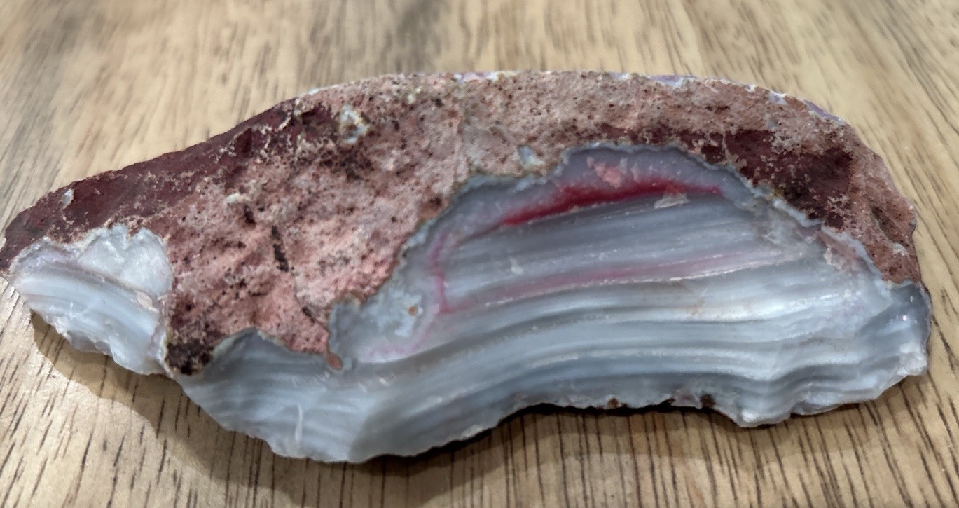 Pink Banded Agate Slice Geode from Brazil (5x2x1 Inches 7oz Approx)