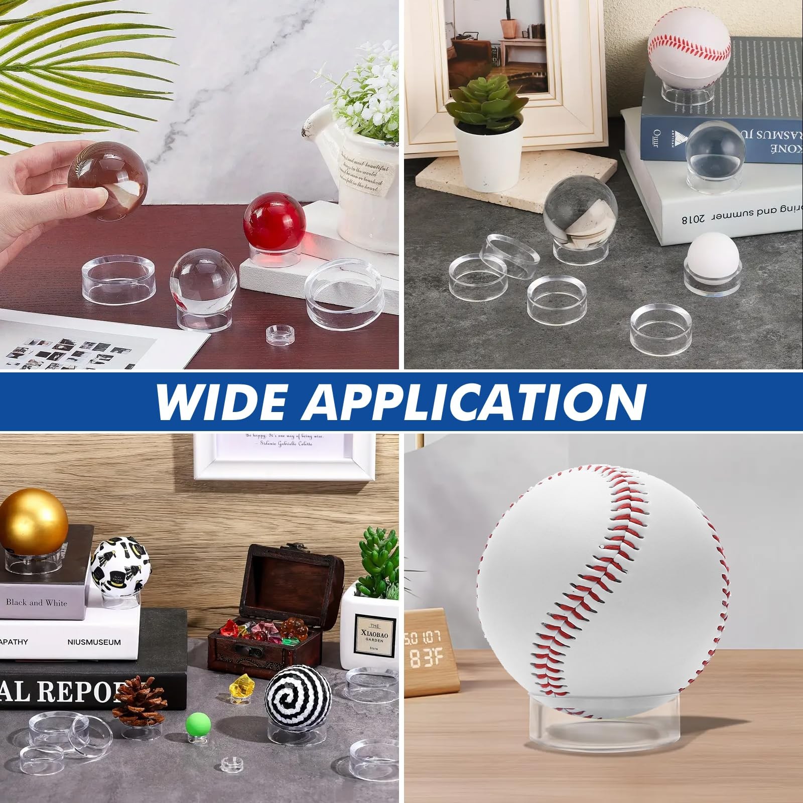 30 pcs Large Acrylic Clear Baseball Stands 1-5/8″ Size Display Holders