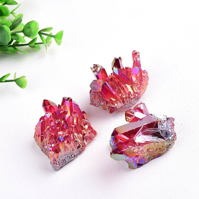 100g Natural Aura Red Titanium Quartz Crystal Cluster VUG Specimen Healing Reiki