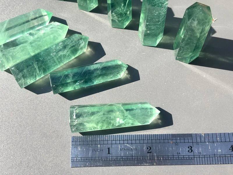 10pcs Green Fluorite Quartz Crystal Pointed & Faceted Wand Obelisk Reiki Chakra