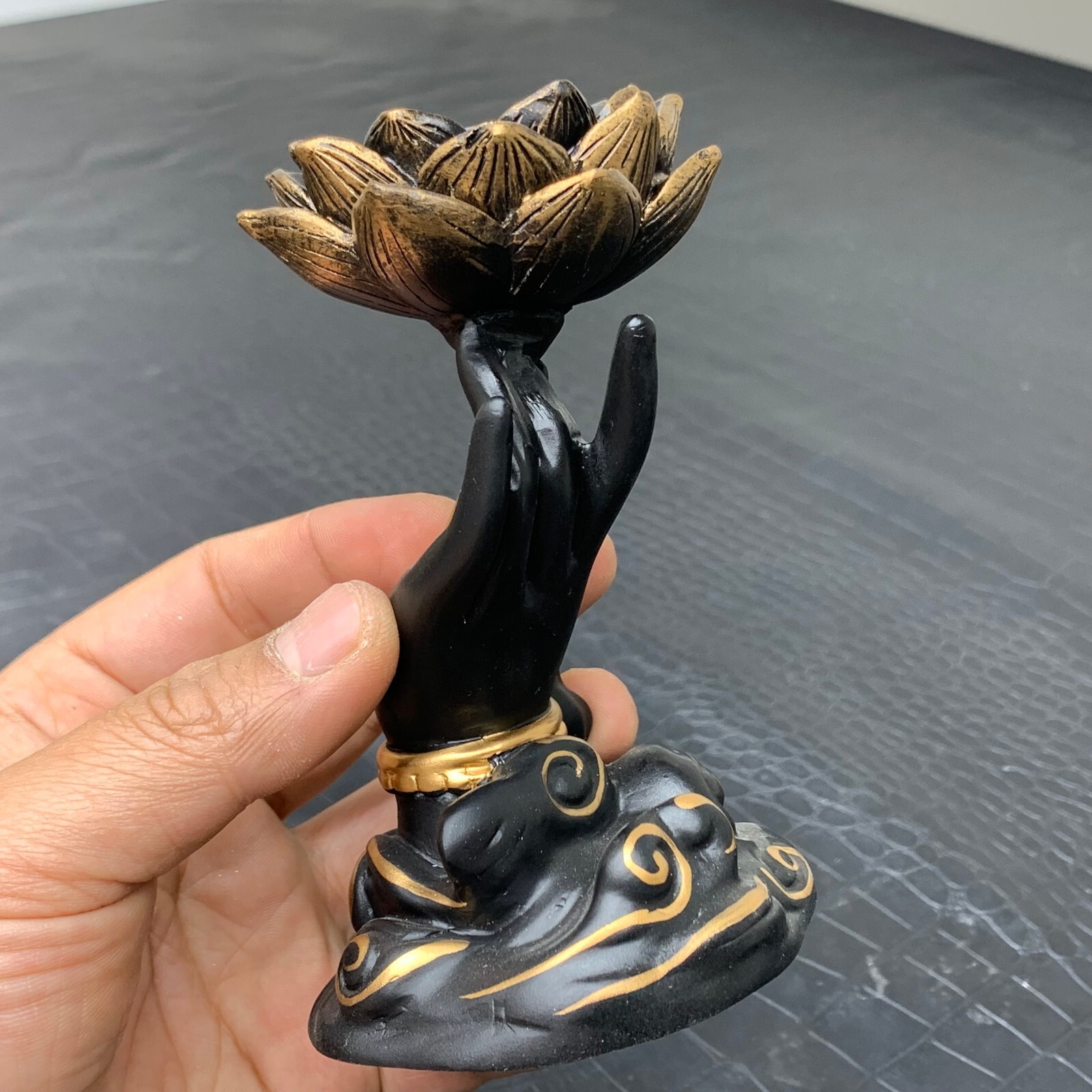 Lotus hand Sphere Resin Holder Stand Base Crystal Ball showing stand C123