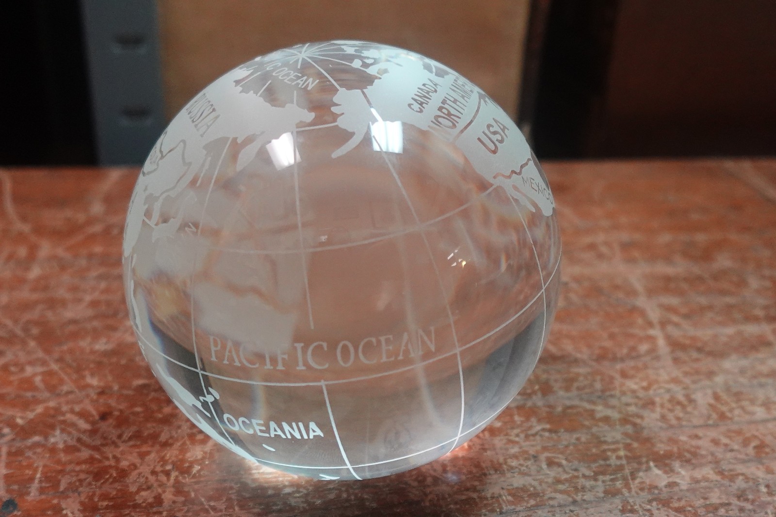 4″ tall World Globe Earth Sphere Etched Frosted Glass Ball Paperweight NO STAND