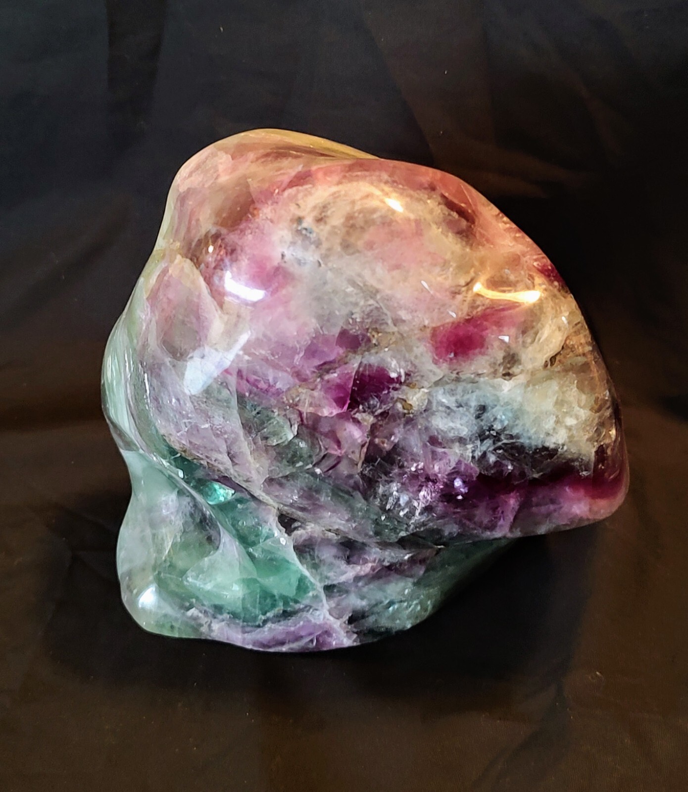 7 LB. Polished GREEN & PURPLE Fluorite Crystal Paperweight Freeform Rock Mineral