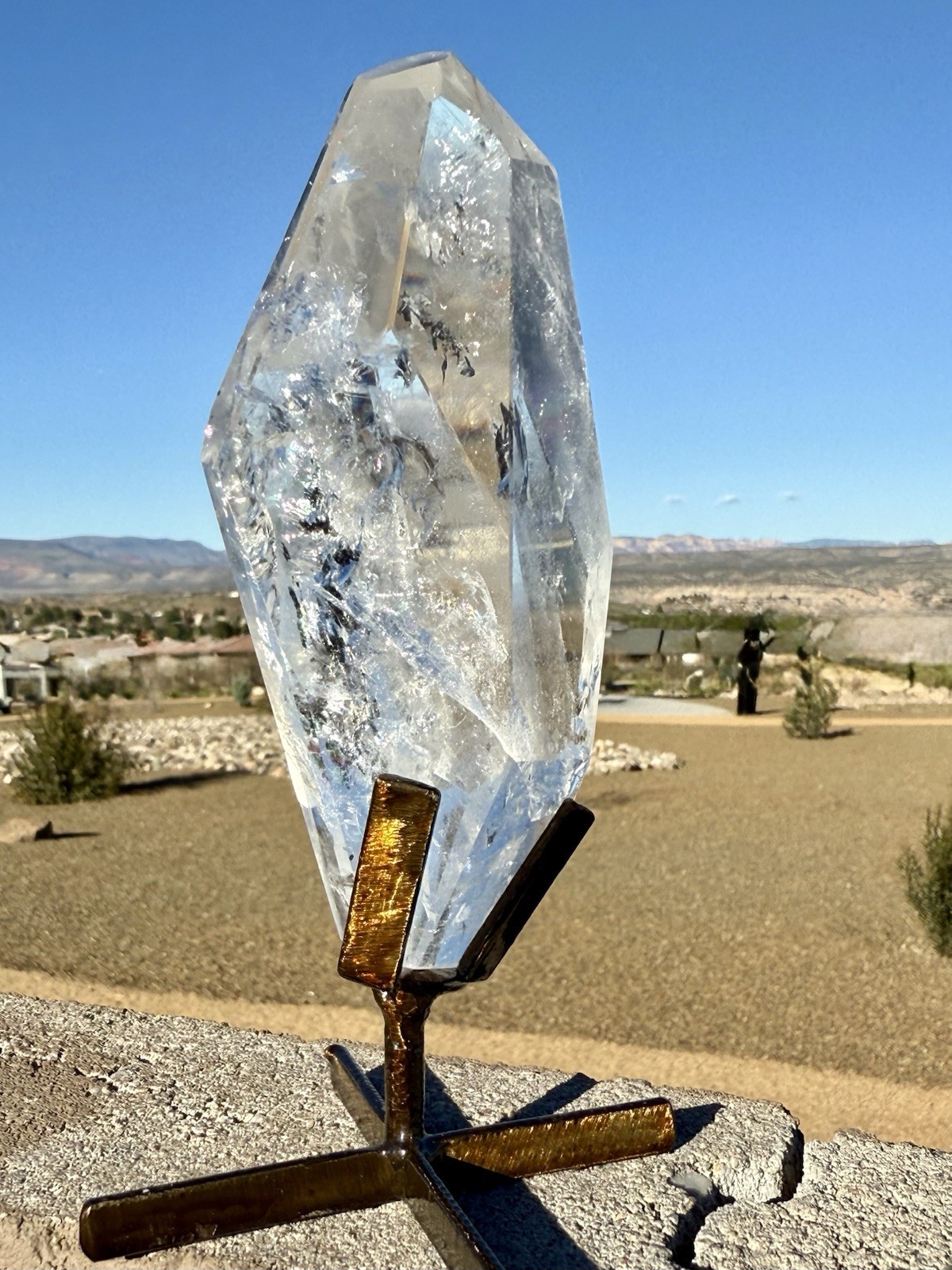 HIGHEST QUALITY CLEAR Quartz Crystal Geometric Freeform 472gr my bEST w/Stand