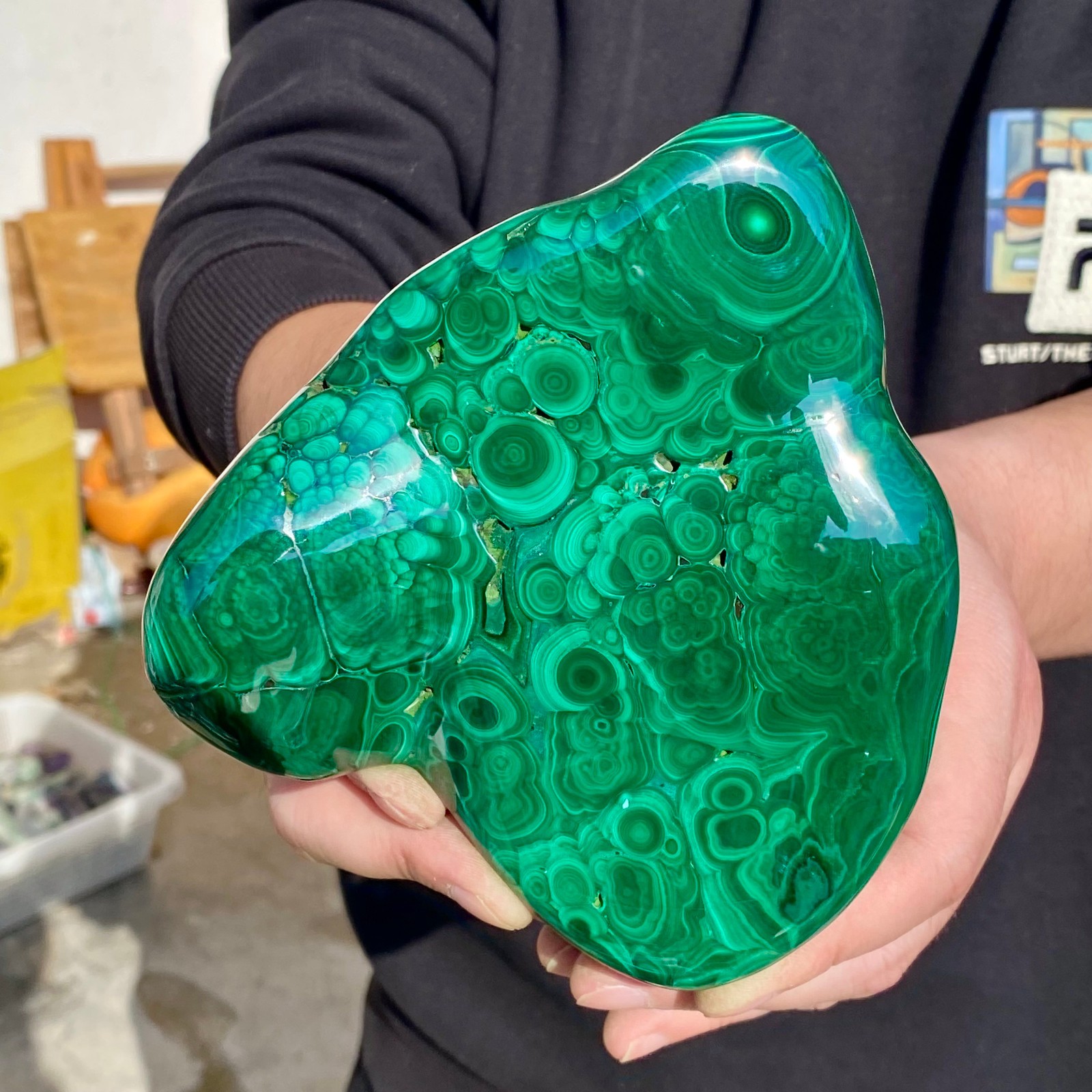 2.07LB Large Natural glossy malachite transparent cluster rough mineral sample