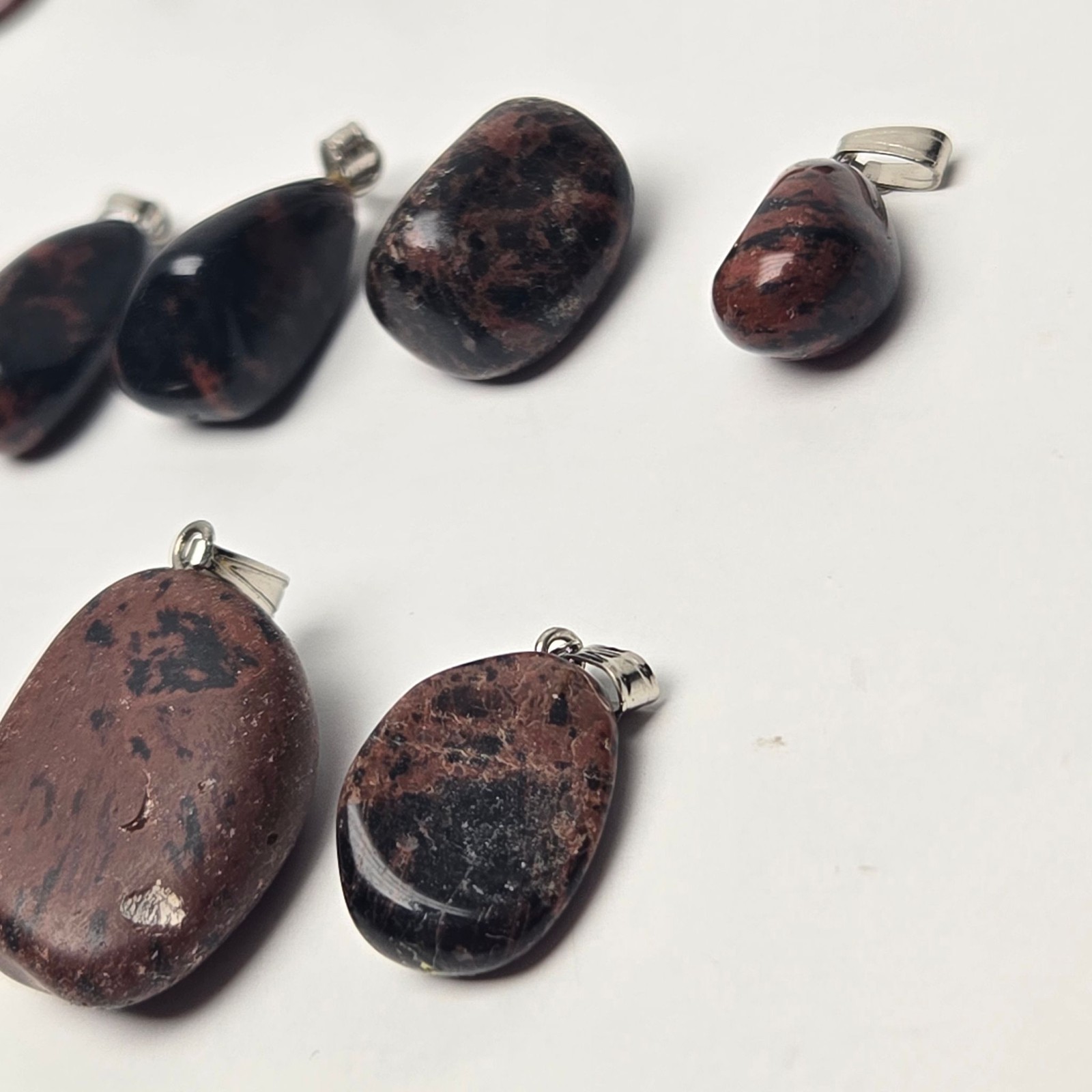 Lot 20 Mahogany Obsidian Tumbled Stone Pendants Natural Polished Rock Jewelry