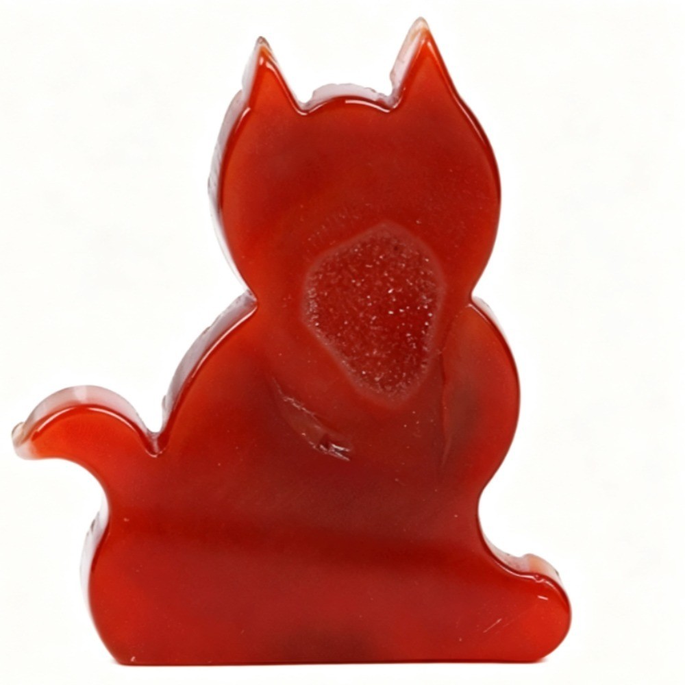 Natural Red Agate Geode Lucky Cat Carving Crystal Stone Healing Desk Decor 2pcs