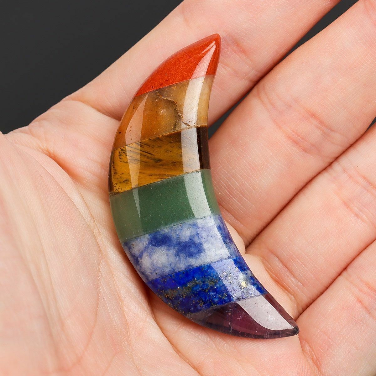 New Natural 7 Chakra Stone Quartz Moon Shape Worry Stone Healing Energy Reiki