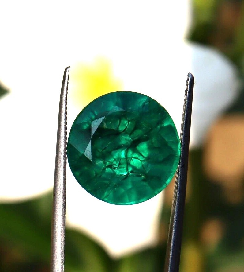 10.80 Ct Certified Natural Colombian Round Cut Green Emerald Loose Gemstone