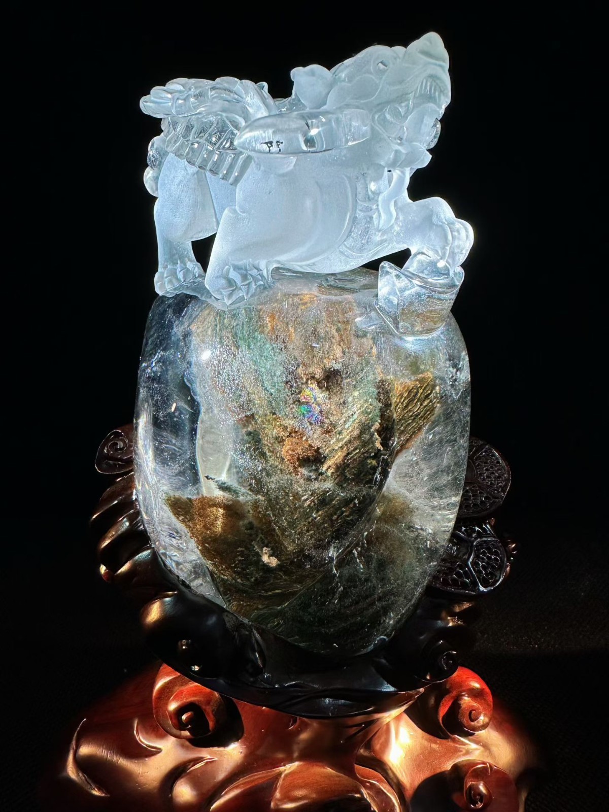5LB Top Natural Ghost Phantom Quartz Carved Crystal Pixiu Reiki Healing Decor