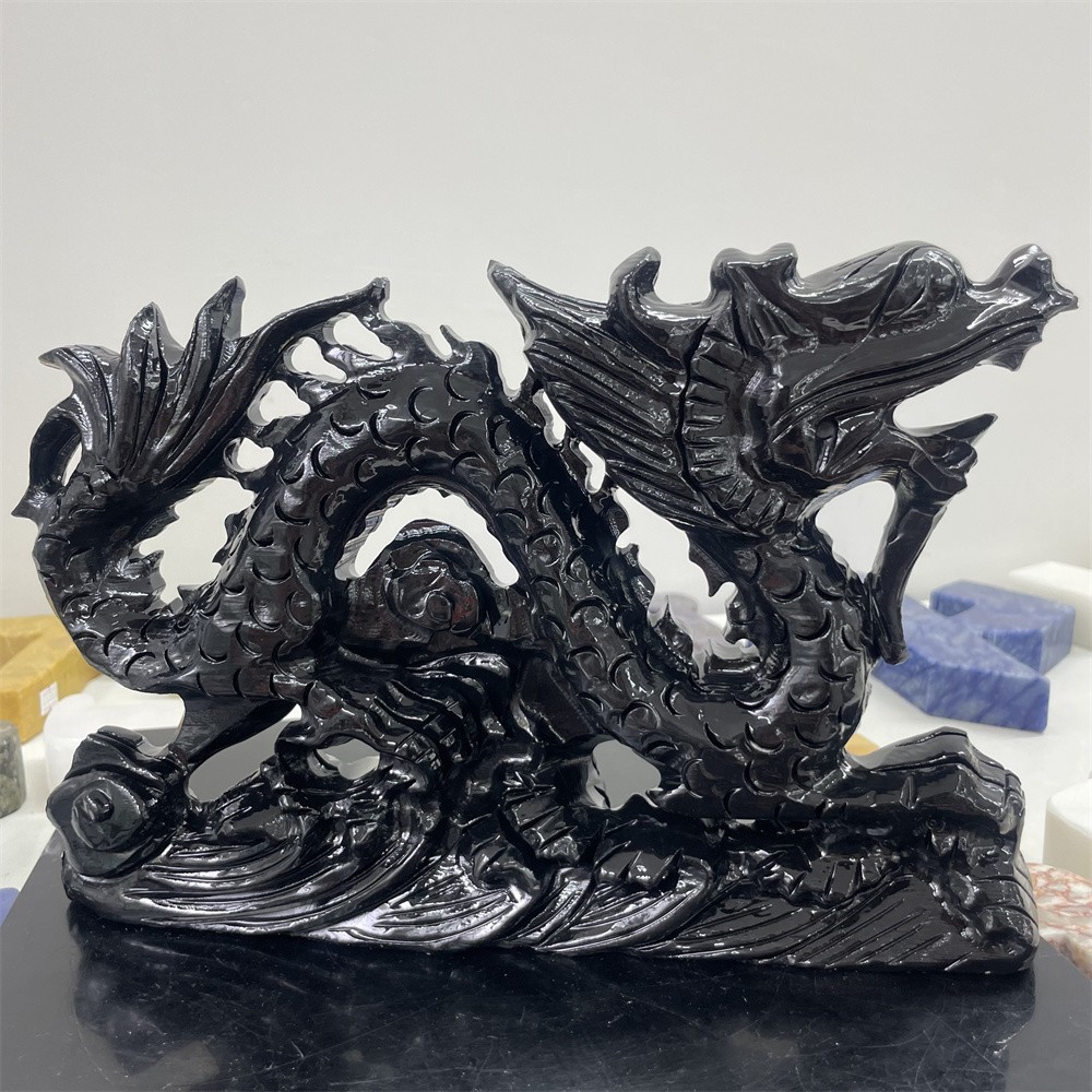8.2LB 11.2″Natural Black Obsidian Dragon Crystal Healing Decor Ornament Reiki