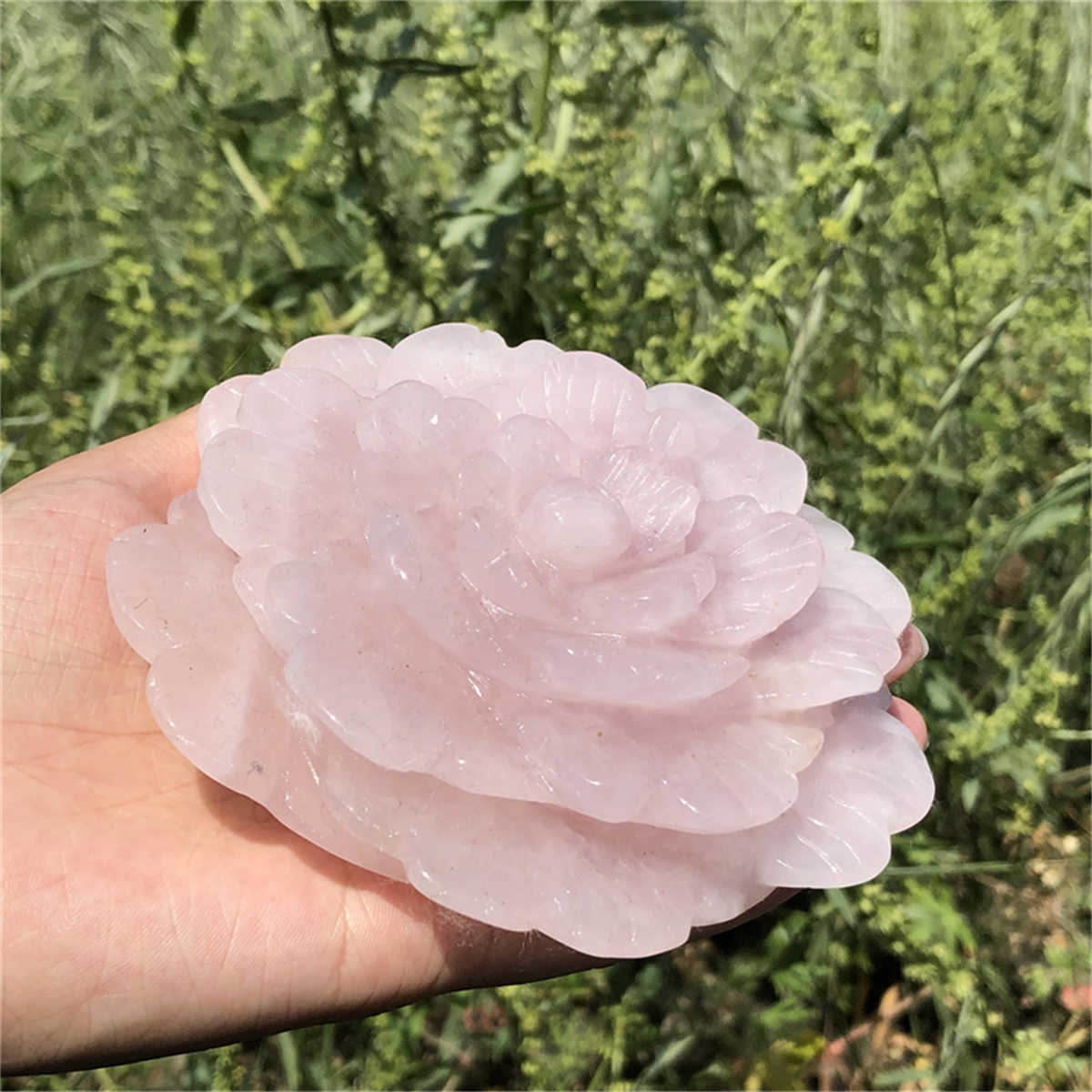 510g Natural carved rose quartz flower reiki quartz crystal skull polishing deco