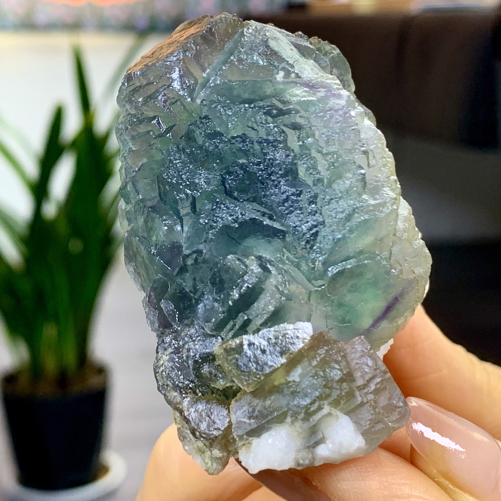 197G Rare transparent blue green cubic fluorite mineral crystal sample