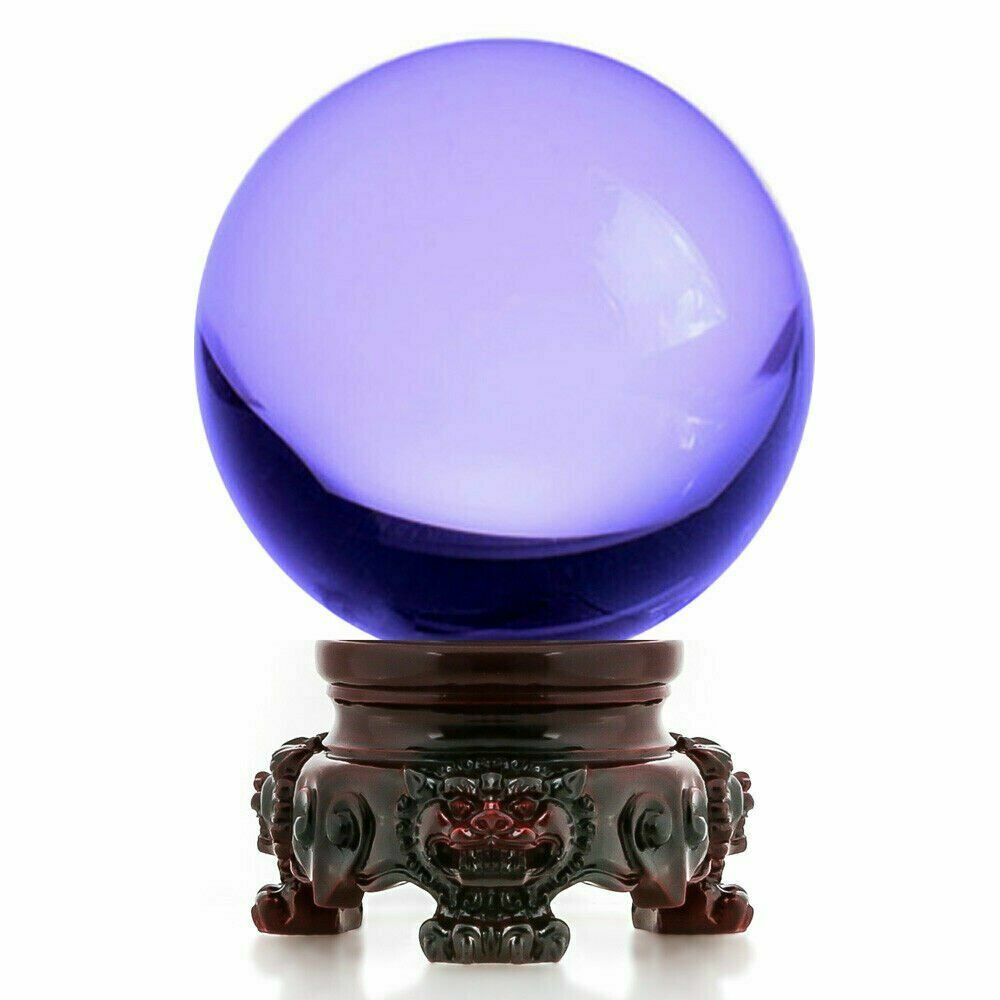 Crystal Ball 3″ diameter for Feng Shui, Meditation, Decor, with Red Lion Stand