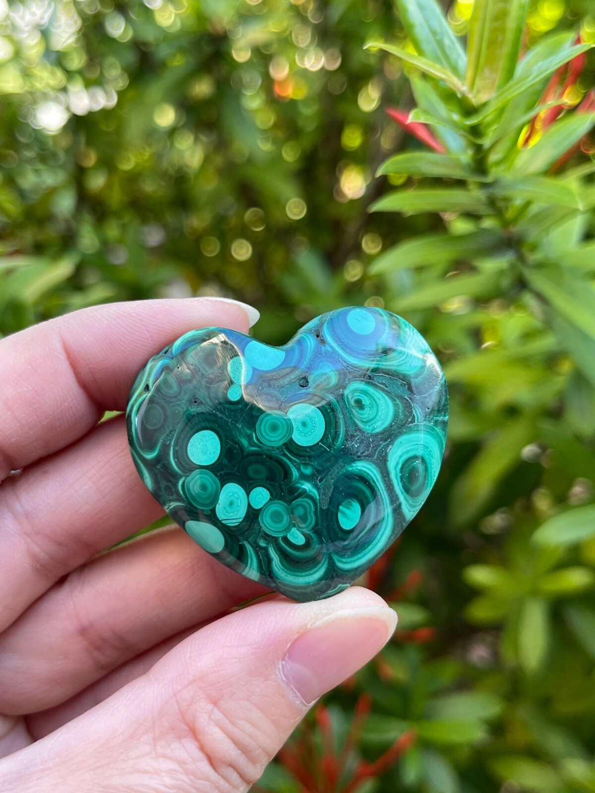 Malachite Heart, 1.5″ Polished Malachite Puffy Heart, Palm Stones, Wholesale Lot