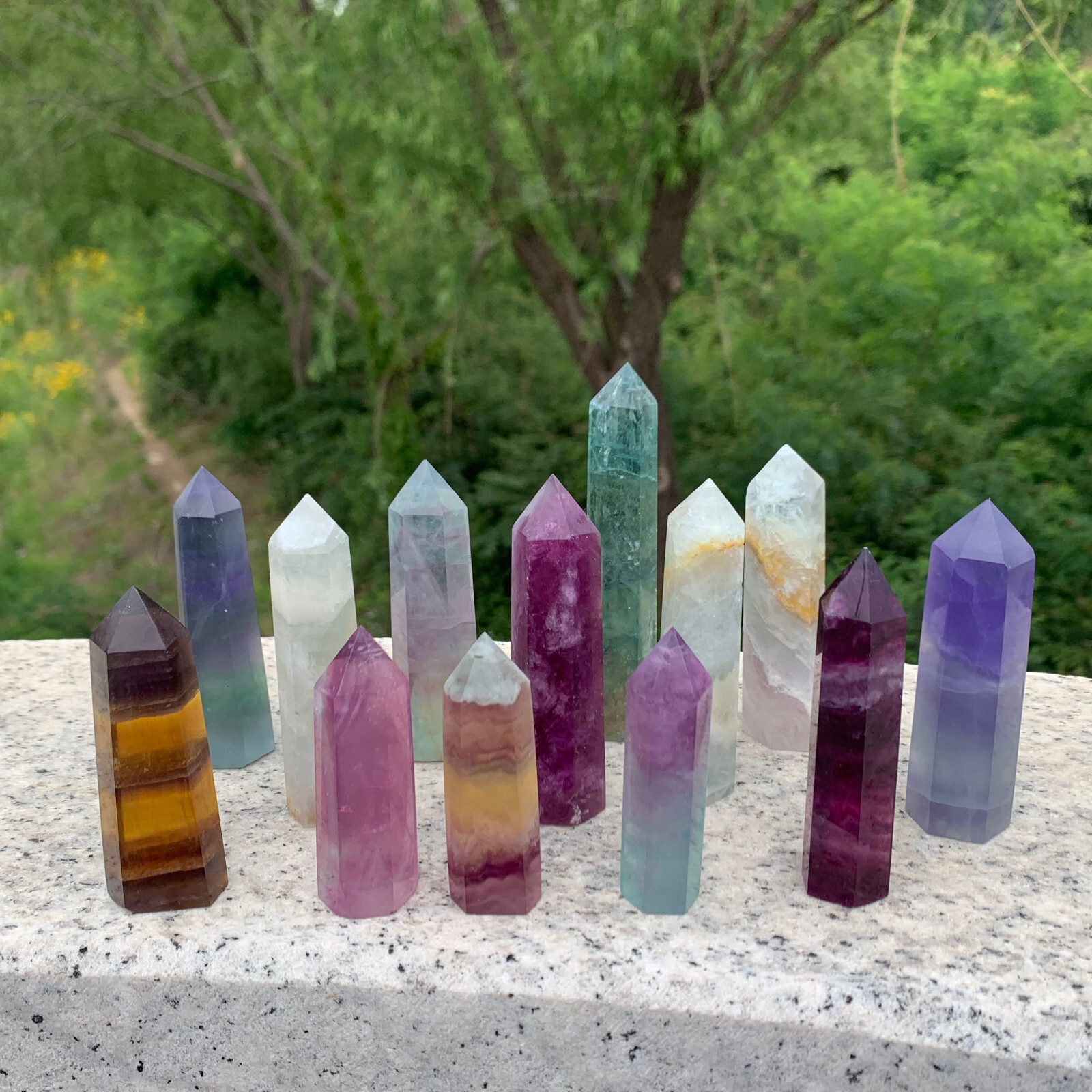 1kg Natural fluorite quartz obelisk crystal wand point healing random G666