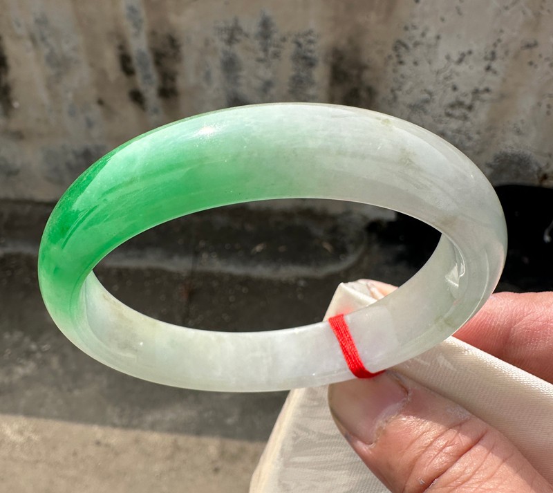 Certified Natural Grade AAA Ice Green Burmese Jade jadeite bracelet bangle 64MM