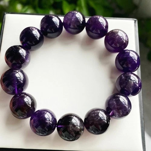 15mm Natural Rare Purple Amethyst Crystal Round Beads Bracelet 2098