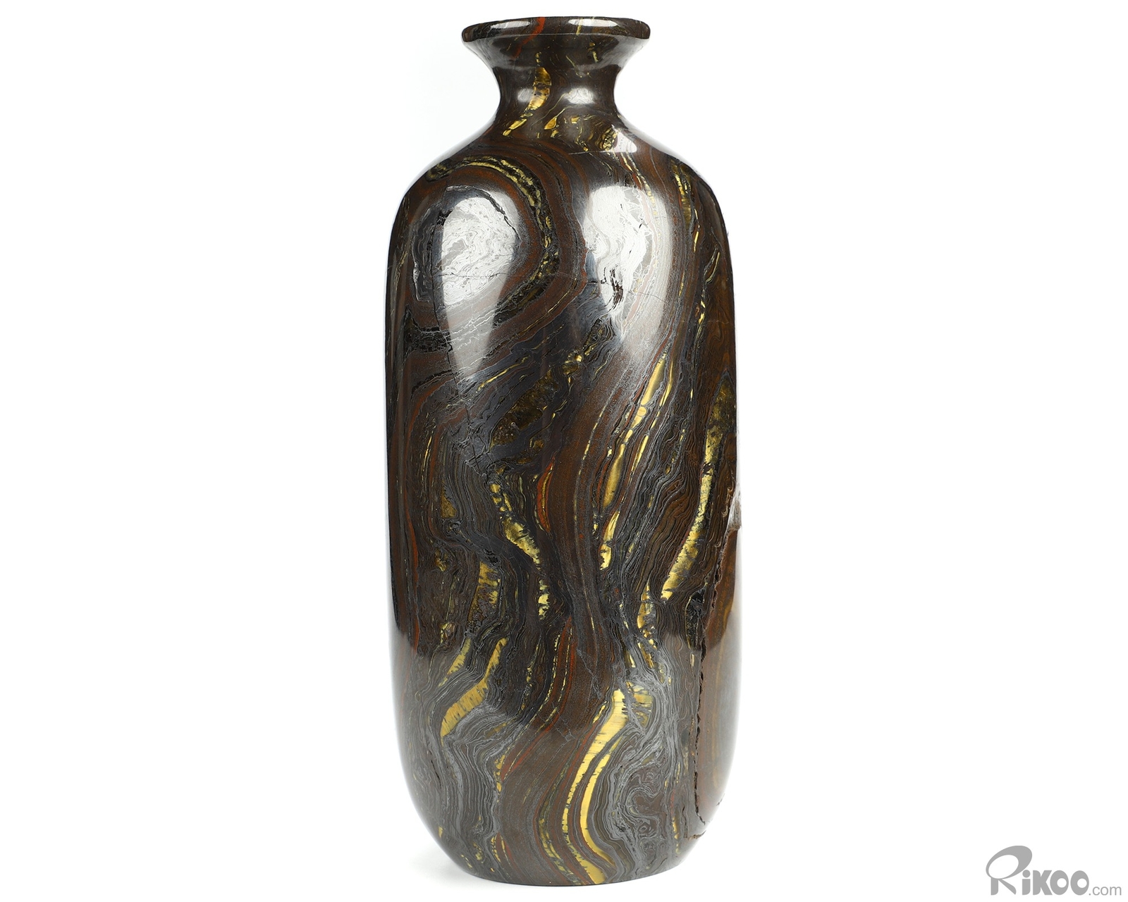 6.7″ Colorful Tiger Iron Eye Hand Carved Crystal Vase Sculpture, Crystal Healing