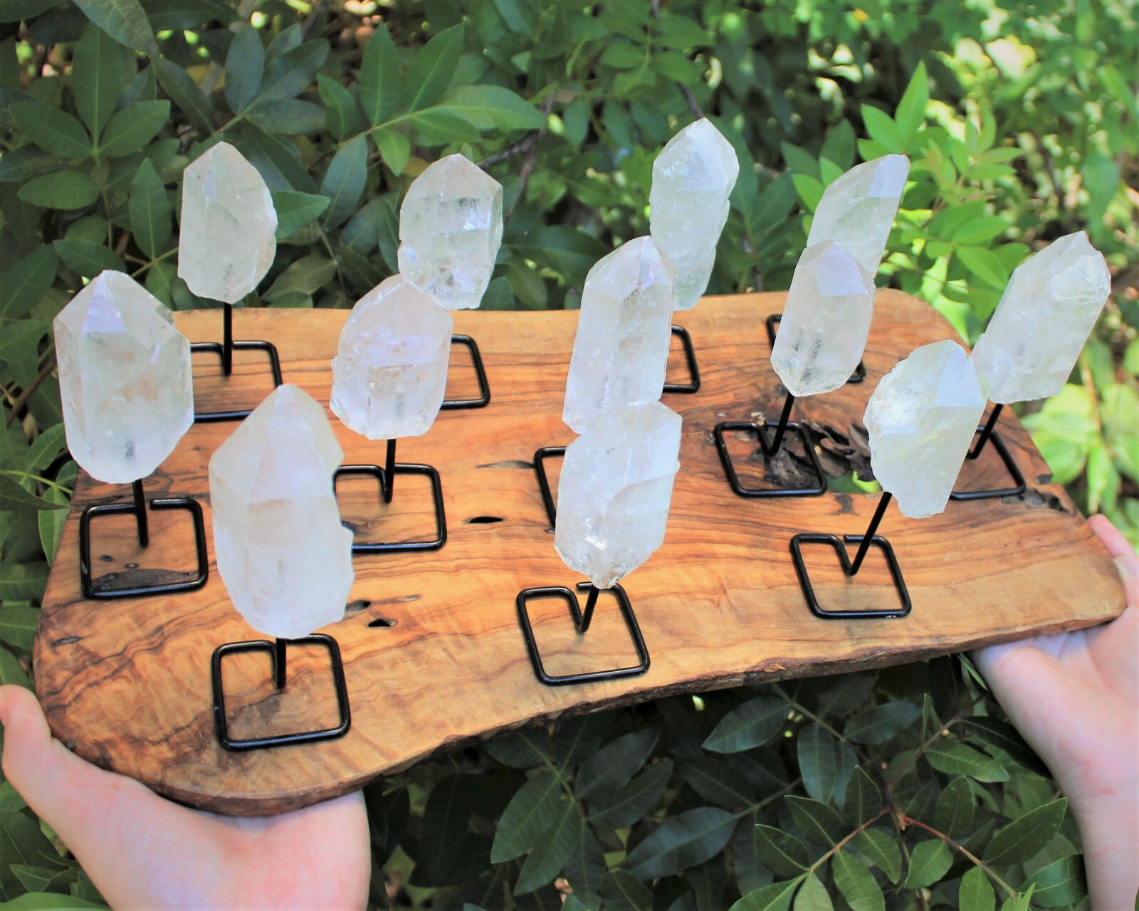 Clear Quartz Point On Metal Stand, Clear Quartz Min Pin (Clear Quartz Crystal)