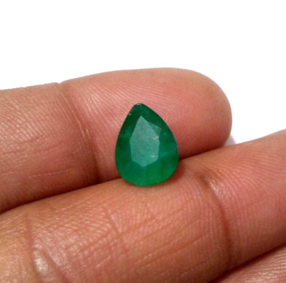 For Jewelry A+ Pear Shape Green Zambian Emerald Faceted 3.55 Crt Loose Gemstone