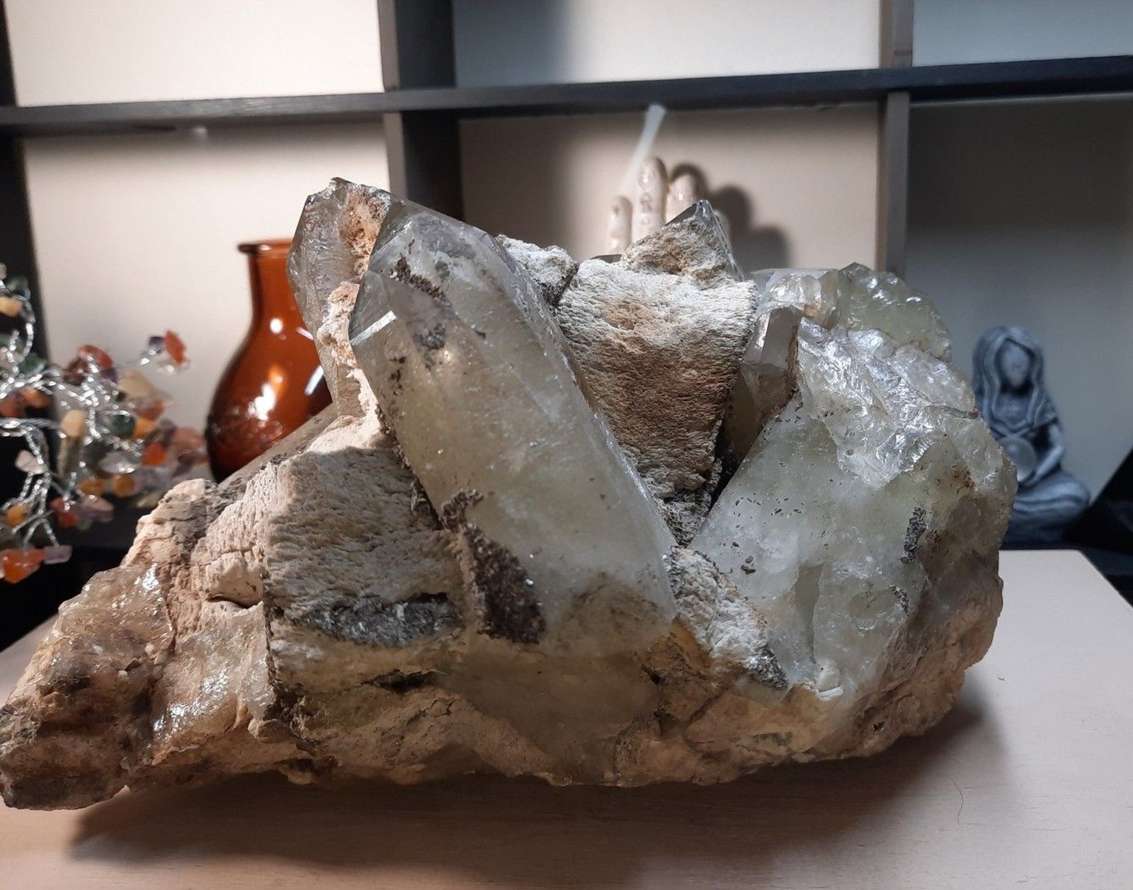 Massive 7.5lb Smoky Citrone Quartz with Pyrite and Barite Crystal Cluster
