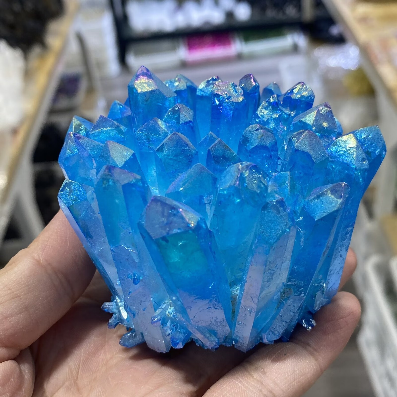 Electroplate blue Quartz Crystal Cluster Mineral Specimen Healing 300g+ 1pc