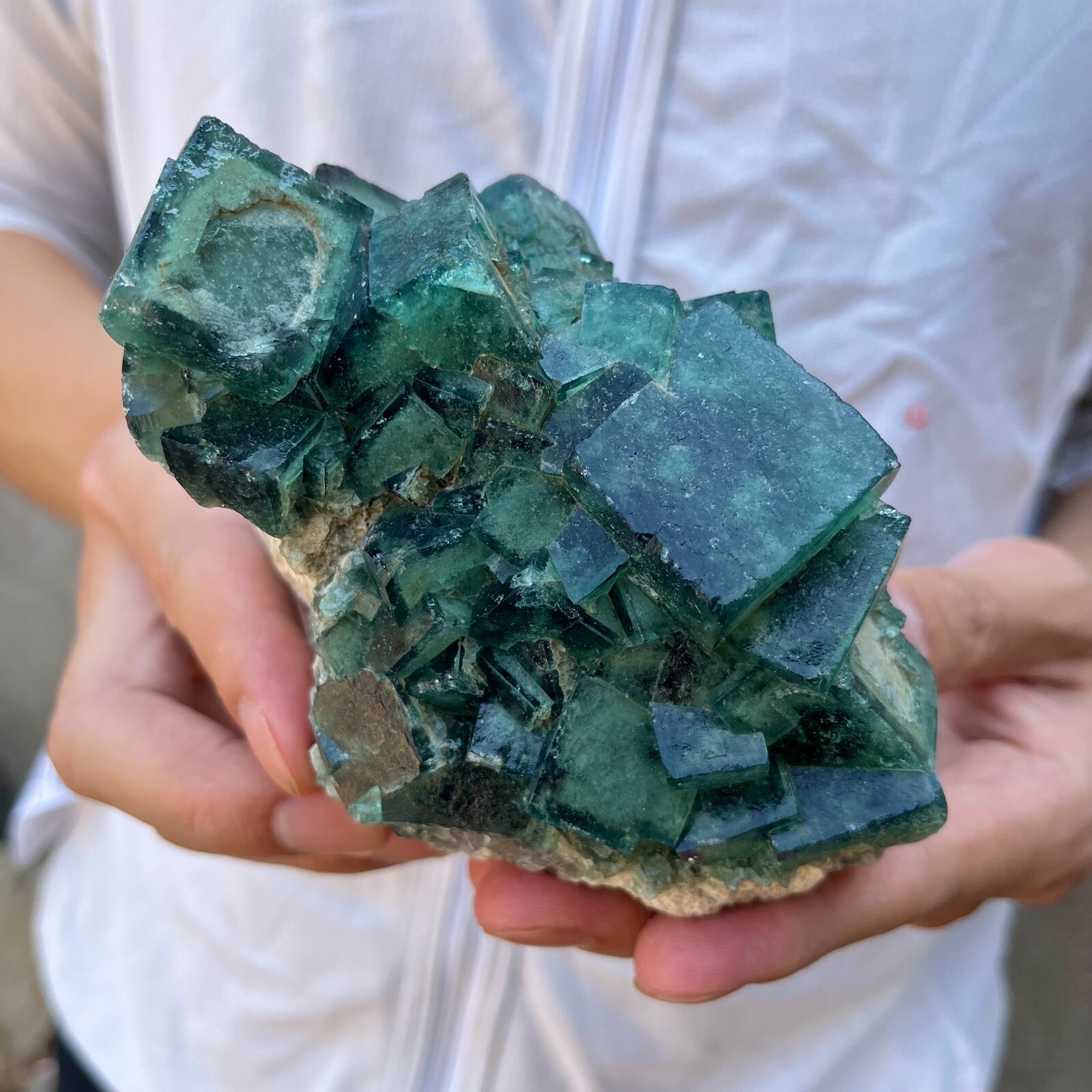 3.2lb NATURAL Green Cube FLUORITE Quartz Crystal Cluster Mineral Specimen