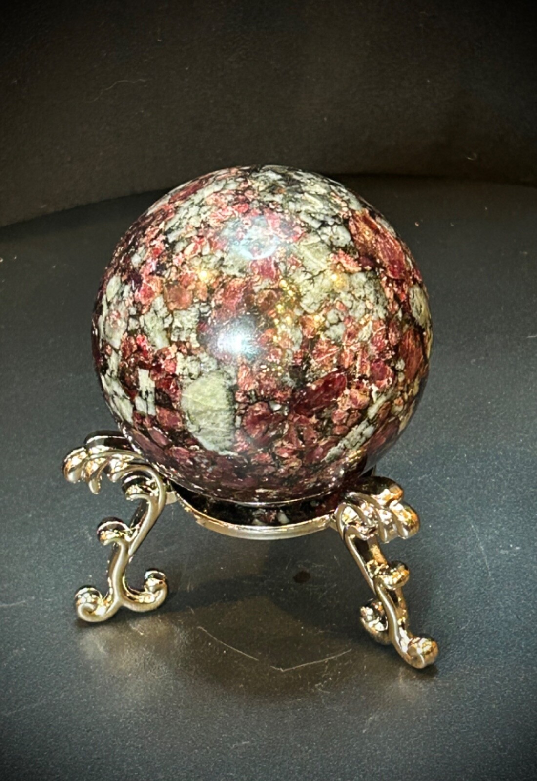 2.4″ Awesome UV Reactive Eudialite Sphere With Metal Stand 12oz