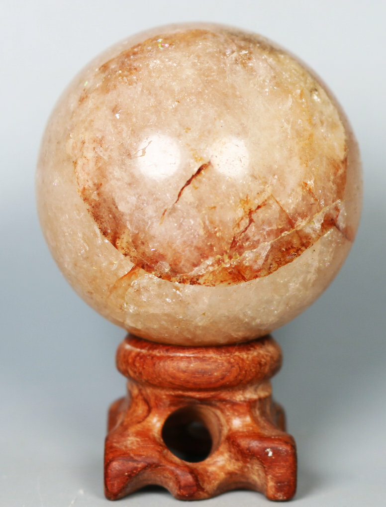 190 g NATURALRed PHANTOM MULTI-INCLUSIONS Rainbow CRYSTAL Sphere Ball / Stand