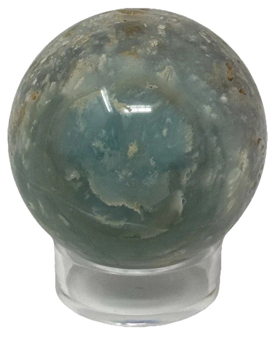 394g Beautiful Blue Caribbean Calcite Crystal Sphere With Holder