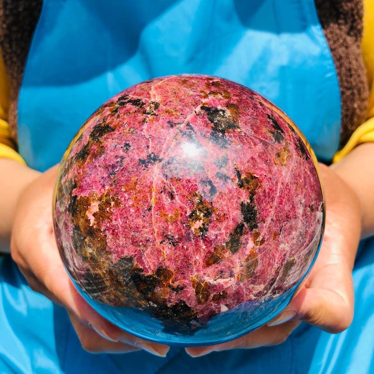 6.27 LB Natural Rhodonite Crystal Sphere Pink Black Healing Gem Stone 4778
