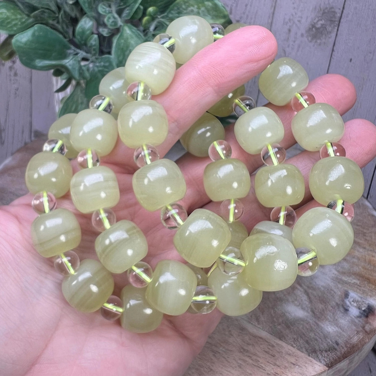 Afghan Jade Bracelet, Afghan Jade and Clear Quartz Crystal, Large Bead Crystal