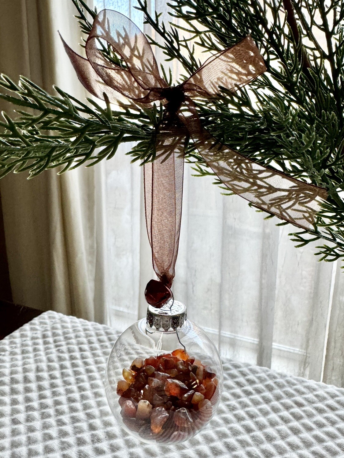 New Christmas Ornament w/ Mini Natural Orange Carnelian Agate Crystals – 1/8 lb