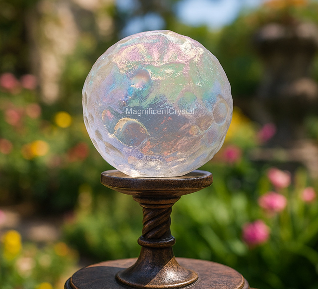 Angel Aura Quartz Moon Sphere Rainbow Crystal Sphere Ball Home Decor Art Display