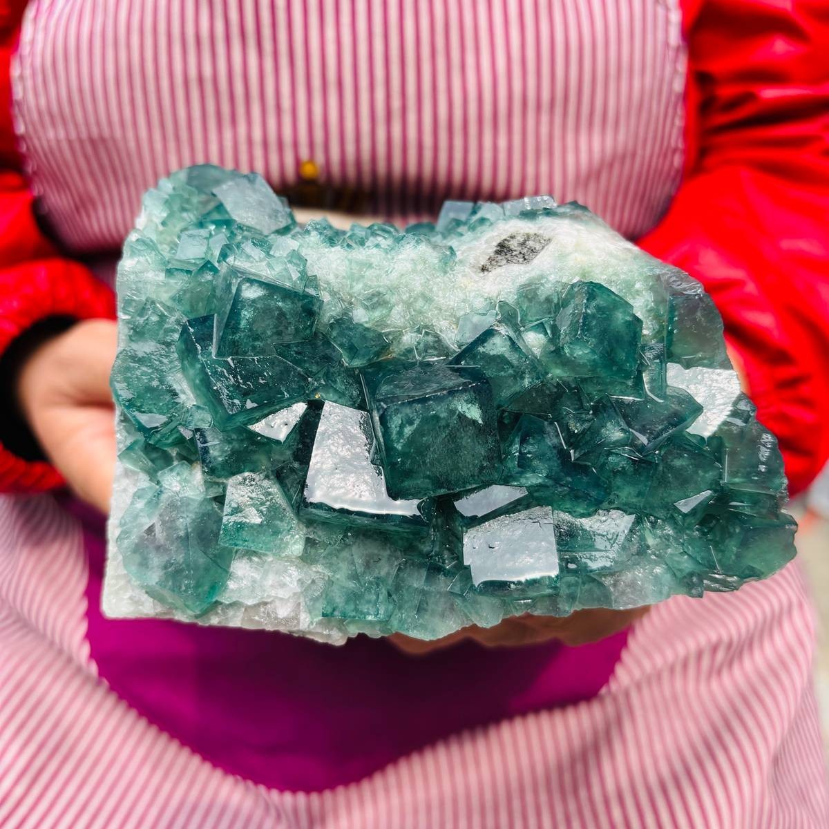 5.83LB Natural Green Fluorite Crystal Cluster Cubic Fluorite Specimen healing