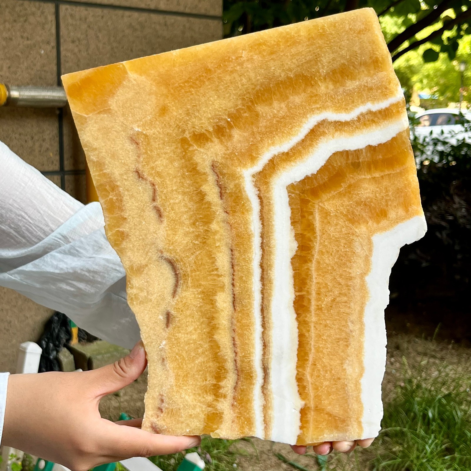 4.9 lb Natural Yellow Calcite Double Sided Polished Crystal Slab Raw
