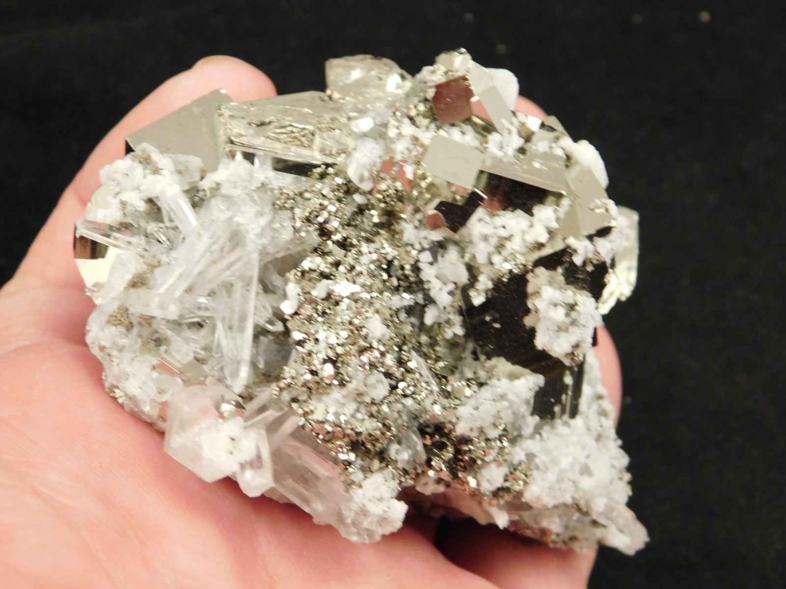 Larger! SUPER Nice PYRITE Crystal CUBE Cluster with Quartz Peru 297gr